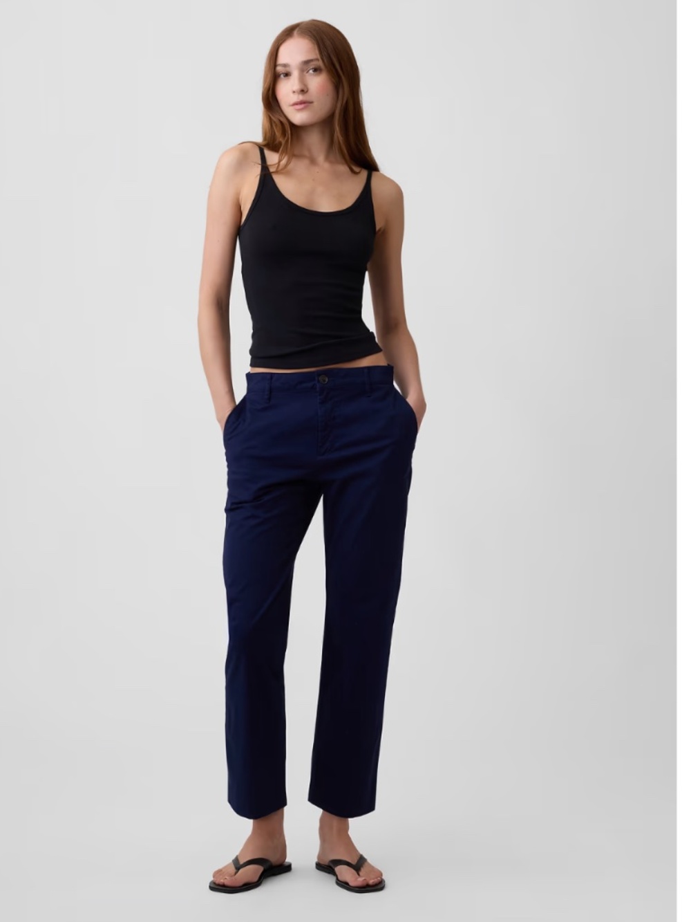 Gap Downtown Khaki Pants in Navy mid rise straight leg crop, sz 12 Petite